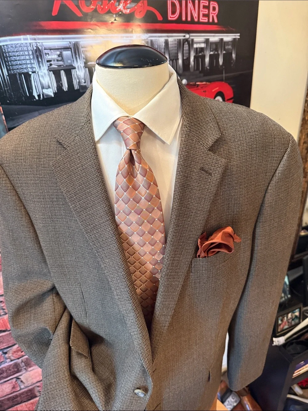 Chaps Brown Houndstooth Sport Coat with Brown Satin Lining